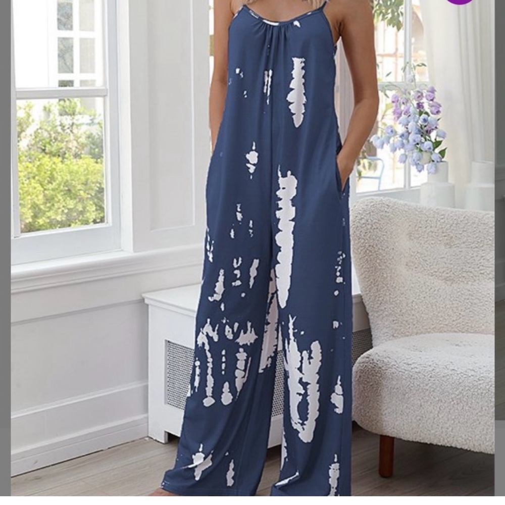 Romantichut spaghetti strap romper jumper blue/white tie-dye med